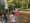 Eine Gruppe von Kindern rennt auf einem gepflasterten Weg durch einen Park im Herbst. Sie laufen weg von der Kamera Richtung Bäume. Auf dem Boden liegen herbstliche Blätter.